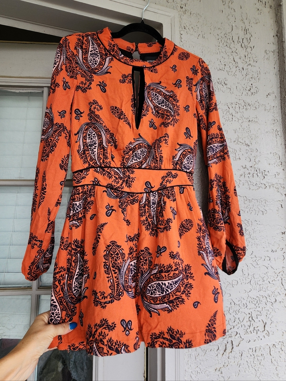 Minkpink Women's Orange Paisley Long-Sleeve Romper Xs B12